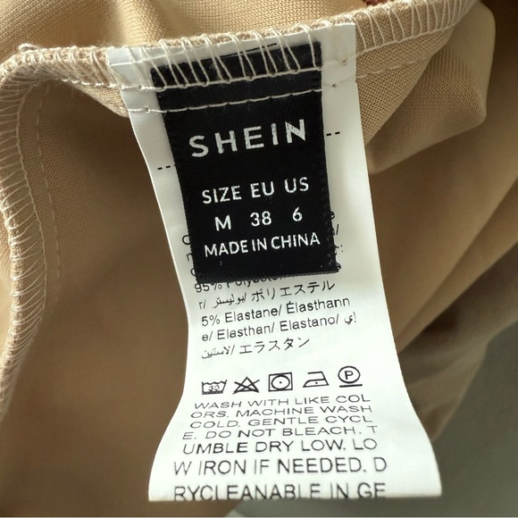 SHEIN | Black Ribbed Mock Neck Top & Beige Button-Front Midi Skirt | Size Medium - Picture 3 of 6